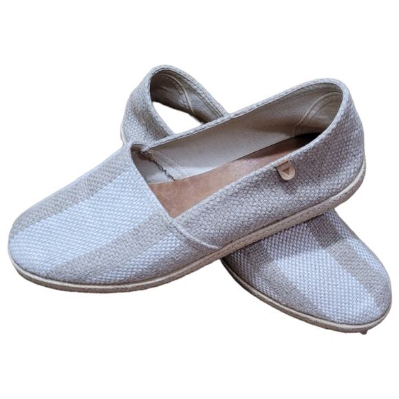 Eric Michael Espadrille Flats Womens 9.5 Taupe Striped Woven Slip On Shoes Spain - Picture 2 of 7